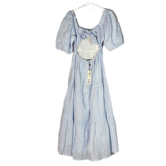 MINKPINK Milani Tiered Midi Dress in Blue & White Small - Picture 7 of 16